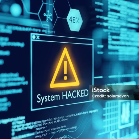 A computer popup box screen warning of a system being hacked, compromised software enviroment. 3D illustration.